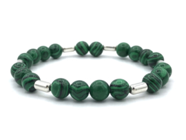 Heren armband Sven met groene malachiet en Sterling zilveren staafjes