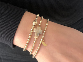 Armband Cross met real gold plated balletjes en kruisje van crazy lace agaat