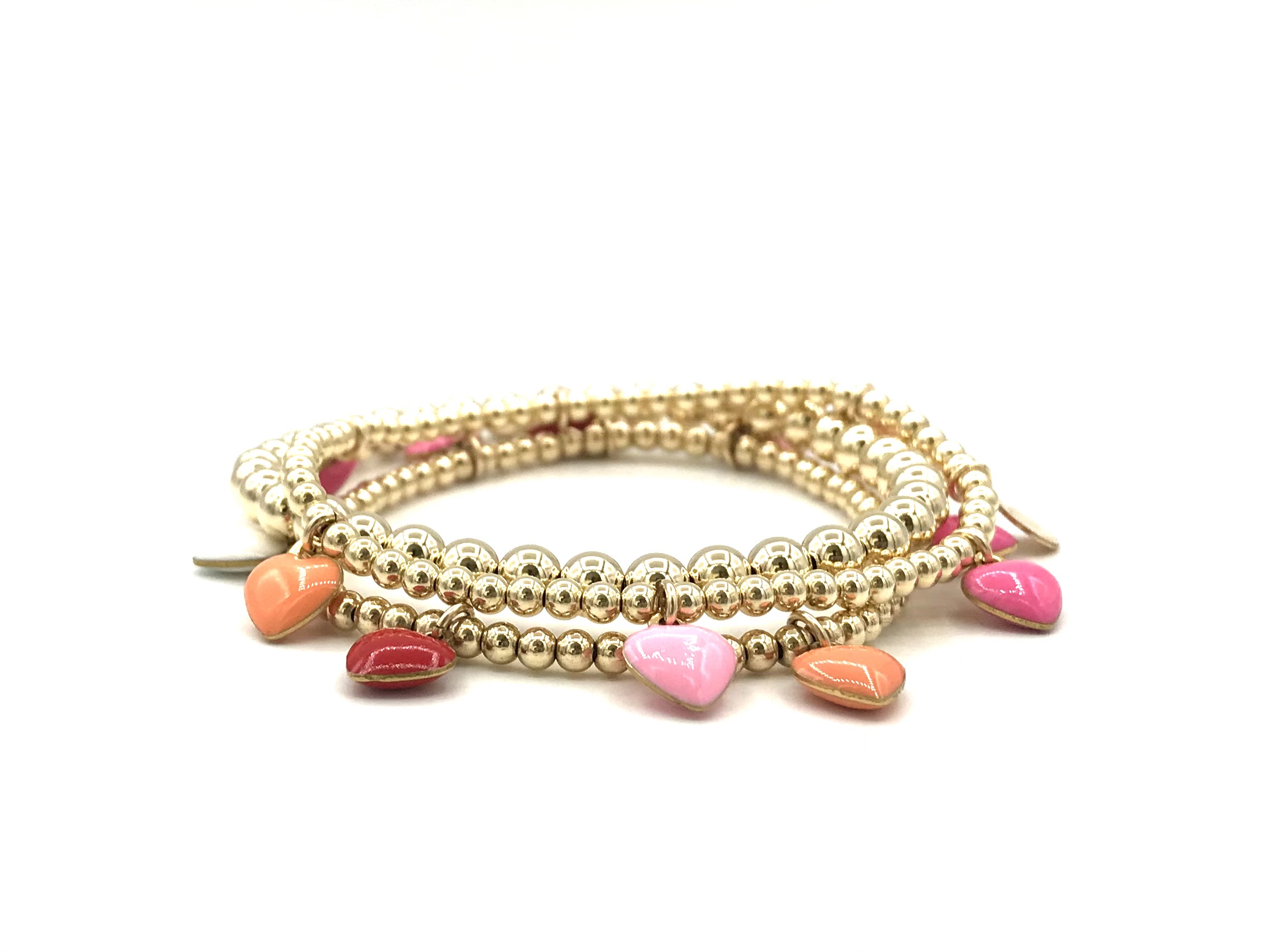 Armband Macy pink met real gold plated balletjes en gekleurde hartjes