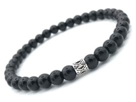 Heren armband Daan met zwarte onyx edelsteen en Sterling zilveren Bali spacer