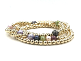 Armband Jada met real gold plated balletjes en gekleurde parels