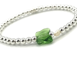 Armband Vlinder groen met Swarovski crystal en écht zilveren balletjes