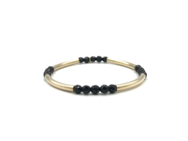 Armband Kenzo black met zwarte onyx en real gold plated balletjes