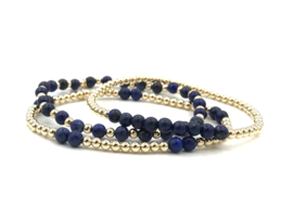 Armband Fayèn met real gold plated balletjes en Lapis Lazuli edelsteen