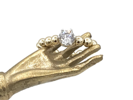 Stretch ring Sarah met real gold plated balletjes en 925 Sterling zilveren kroontje met Zirkonia