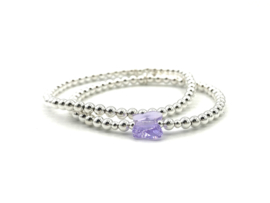 Armband Vlinder violet met Swarovski crystal en écht zilveren balletjes