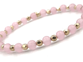 Armband Pink Lady met facet real gold plated balletjes en roze jade  edelsteen