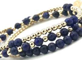 Armband Fayèn met real gold plated balletjes en Lapis Lazuli edelsteen