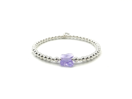 Armband Vlinder violet met Swarovski crystal en écht zilveren balletjes