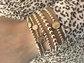 Armband lucky coin small met real gold plated balletjes