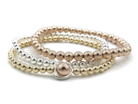 Armband Hart met Sterling zilveren hartje en real gold plated balletjes