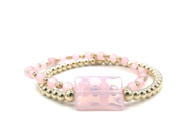 Armband Pinky moeder & dochter met real gold plated balletjes en roze opalite edelsteen