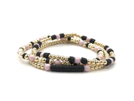 Armband Kyara met real gold plated balletjes en roze Swarovski pareltjes