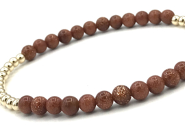 Armband Laure met real gold plated balletjes en camelkleurig goudsteen