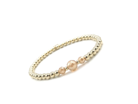 Armband Eliza met champagne kleurige kwarts en real gold plated balletjes