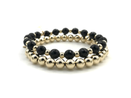 Armband Maxime met zwarte onyx edelsteen en real gold plated balletjes