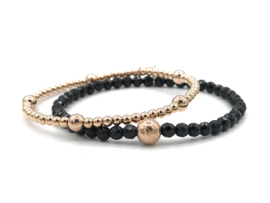 Armband Janna met facet geslepen onyx en rosé real gold plated glitterbal