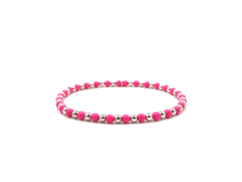 Armband Jula met Sterling zilveren balletjes en neon roze Swarovski pareltjes