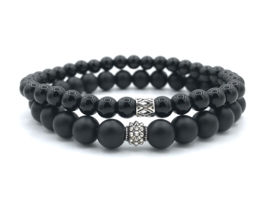 Heren armband Stijn met matte onyx en Sterling zilveren spacer