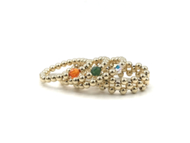 Stretch ring Azra met real gold plated balletjes en oranje Swarovski crystal