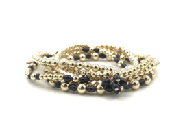 Armband Malou met real gold plated balletjes en zwarte ovale pareltjes