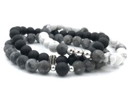 Heren armband Vince met labradoriet en onyx edelsteen en Sterling zilveren kralen