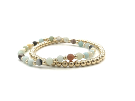 Armband Marwa met amazoniet en real gold plated balletjes