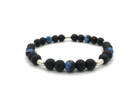 Heren armband Levi met zwarte onyx, carneool en Sterling zilveren staafjes