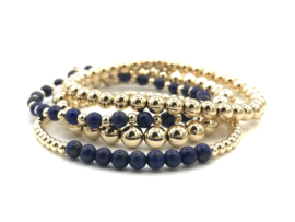 Armband Selena met real gold plated balletjes en Lapis Lazuli edelsteen