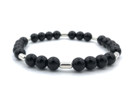 Heren armband Jesse met zwarte onyx edelsteen en Sterling zilveren staafjes