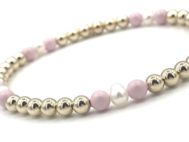 Moeder & Dochter armband Vivian met real gold plated balletjes en roze Swarovski pareltjes