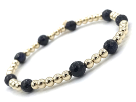 Armband Vesper met real gold plated balletjes en donkerblauw goudsteen