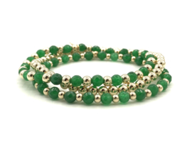 Armband Nina green met real gold plated balletjes en jade edelsteen