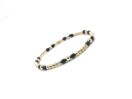 Armband Malou met real gold plated balletjes en zwarte ovale pareltjes