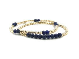 Armband Fayèn met real gold plated balletjes en Lapis Lazuli edelsteen