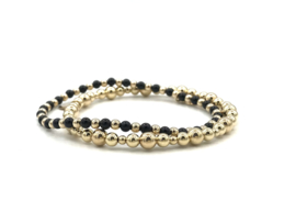 Armband Phileine met zwarte onyx edelsteen en real gold plated balletjes