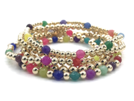 Armband Doris met real gold plated balletjes en gekleurde jade edelsteen