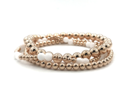 Armband Charlotte rosé met witte jade edelsteen en real gold plated balletjes