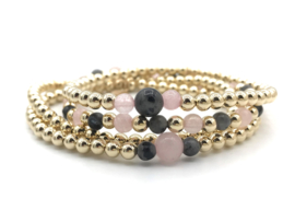 Armband Helena met real gold plated balletjes, rozenkwarts en labradoriet