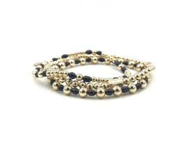 Armband Malou met real gold plated balletjes en zwarte ovale pareltjes