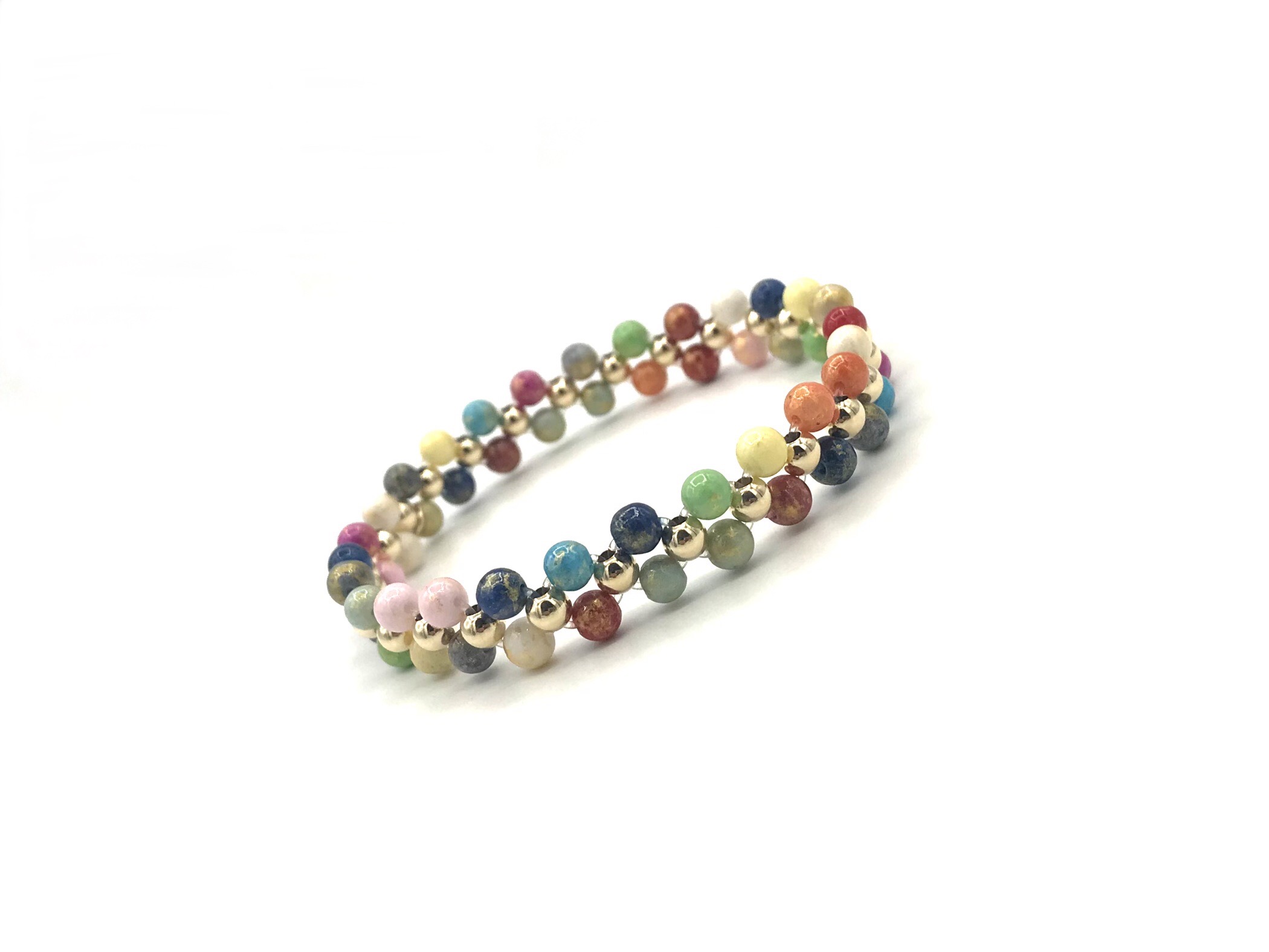 Armband Zehra gemstone met real gold plated balletjes en gekleurde jade edelsteen met een vleugje goudkleur