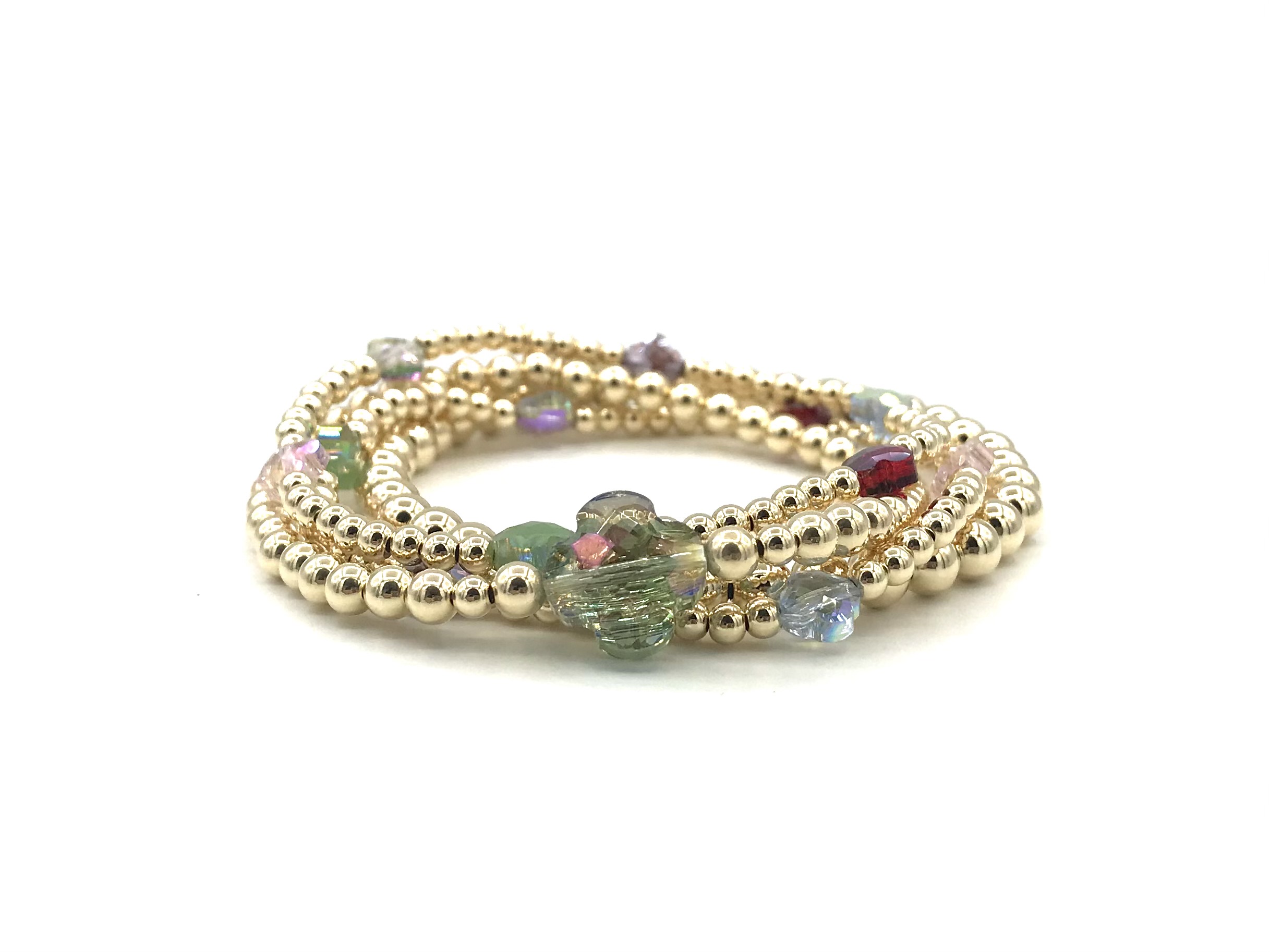 Armband Rabia green met real gold plated bolletjes en groen klavertje