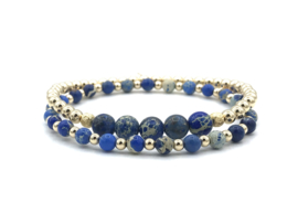 Armband Jackie met real gold plated balletjes en blauwe jasper edelsteen