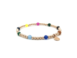 Armband Liz met rosé real gold plated balletjes en gekleurde jade edelstenen