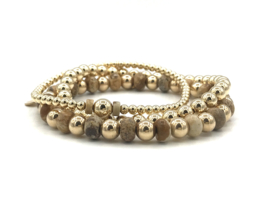 Armband Myrthe met picture jasper edelsteen en real gold plated balletjes