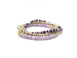 Armband Liselotte purple met real gold plated balletjes en gekleurde schijfjes