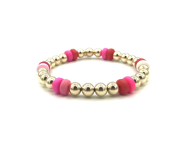 Armband Aimee pink/red met gekleurde wieltjes en real gold plated balletjes