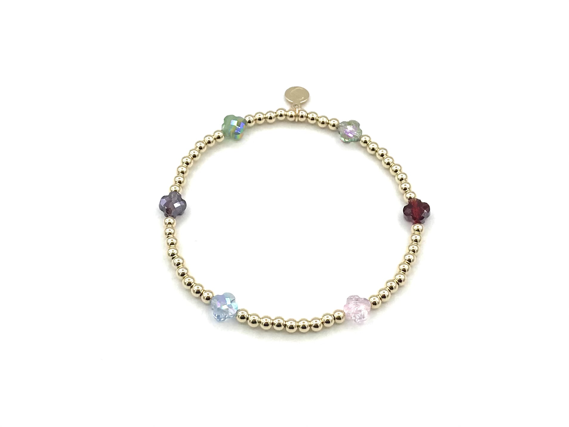 Armband Klaver 6 met real gold plated balletjes en gekleurde klavertjes