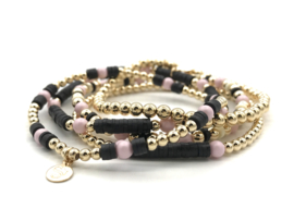 Armband Maeve met roze Swarovski pareltjes en real gold plated balletjes