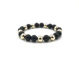 Armband Celina met real gold plated balletjes en zwarte onyx edelsteen